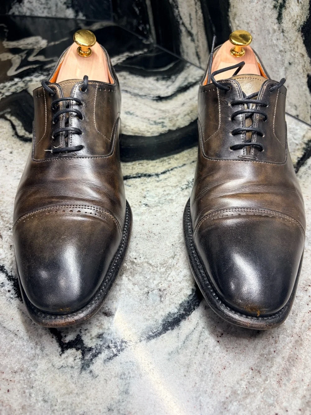 Santoni Fatte a Mano Museum Brown Cap Toe Oxford UK 9.5 US 10.5 Handmade